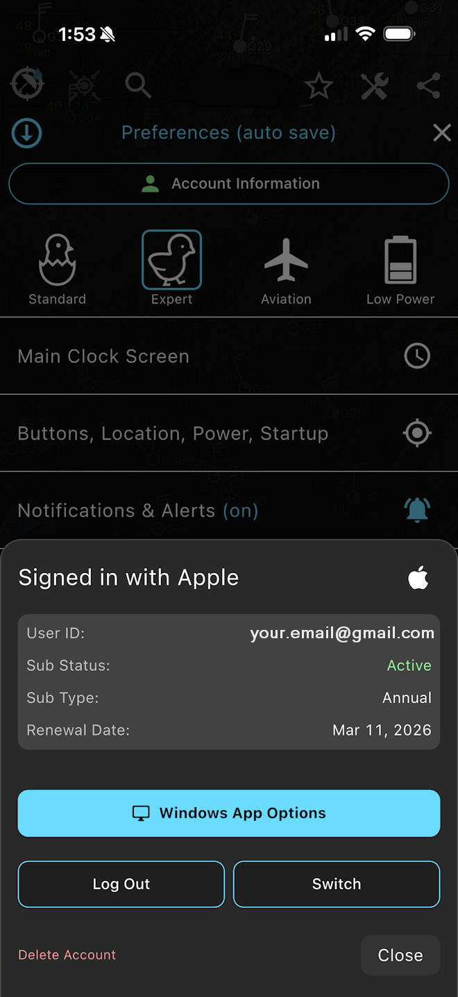 Windows App Options Button